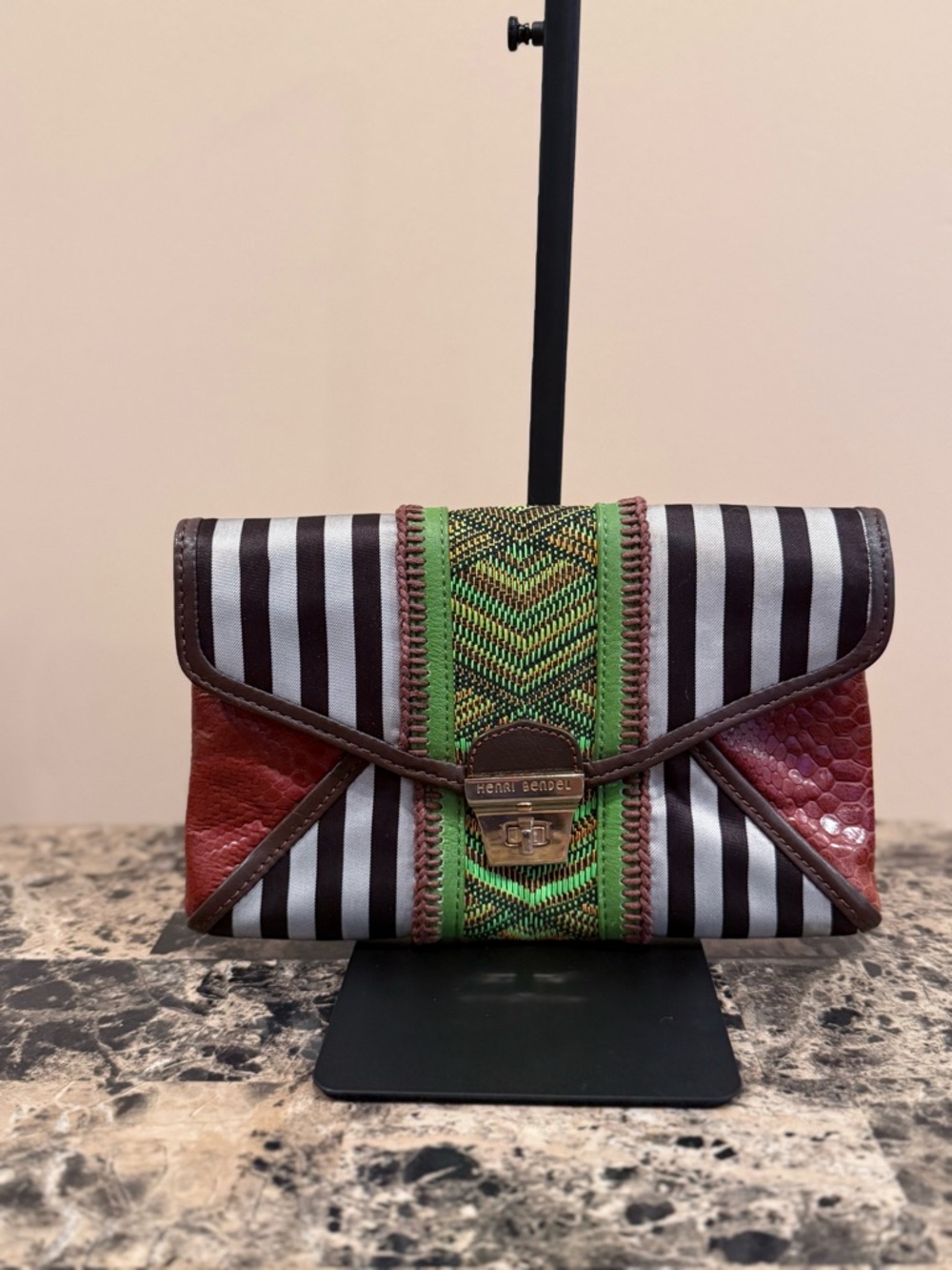 Henri Bendel Mixed Media Centennial Striped & Woven Shoulder Bag / Clutch 💎RARE💎 - Picture 12 of 12